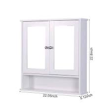 22 05 In W X 5 12 In D X 22 8 In H Bathroom Storage Wall Cabinet In White With 2 Mirror Doors And Adjustable Shelf