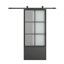 Calhome 24 In X 84 In Powder Coating With Frosted Glass Single Barn Door Hardware Included In Black Gsb 002 Frost 24inch