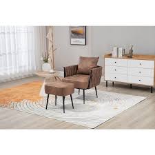 Coffee Microsuede Accent Chair With Ottoman For Living Room Bedroom
