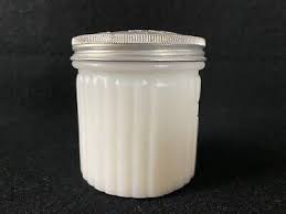 White Milk Glass Jar Ribbed Metal Lid