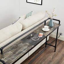 Narrow Long Sofa Table 55 1 In L Gray 30 7 In H Rectangle Wooden Console Table With Power S And Usb Ports
