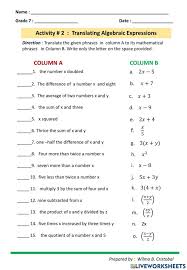 Translating Algebraic Expressions