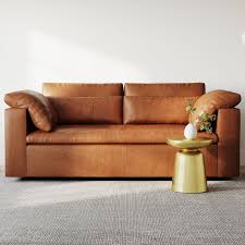Harmony Modular 82 Bench Cushion Sofa Standard Depth Weston Leather Molasses West Elm