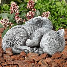 Pure Garden Sleeping Angel Cat Pet Memorial Statue Resin Faux Stone Finish Size 8 Inch X 6 5 Inch 4 5 Inch