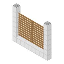 Wood Stone Fence Icon Isometric Of Wood