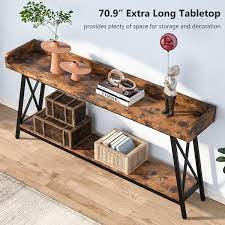Turrella 70 9 In Wood Extra Long Console Table Behind Couch Narrow Sofa Table For Living Room