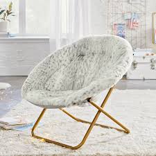 Gray Leopard Faux Fur Round Chair