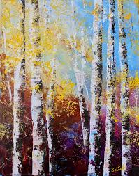 Birch Trees In Color Painting By