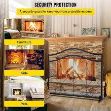 Vevor Fireplace Screen 38 X 26 5 Inch Heavy Duty Iron Freestanding Spark Guard With Support Metal Mesh Craft Broom Tong Sho
