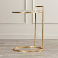Gold Round Glass Top C Base End Table