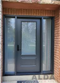 Grey Front Door With Large Sidelights