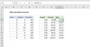 Bmi Calculation Formula Excel Formula