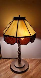 Antique 8 Panel Caramel Slag Lass Lamp