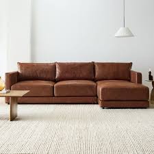 Melbourne 112 Left 2 Piece Chaise Sectional Standard Depth Weston Leather Cinnamon Concealed Support West Elm