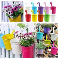 Pink Metal Flower Pots Vertical Hanging Planters Iron Pots For Fence Decor And Balcony