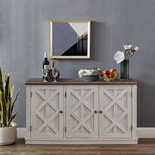 48 In 3 Door Saw Cut Off White Sideboard Buffet Table Accent Cabinet