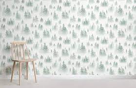 Green Watercolour Birch Tree Wallpaper