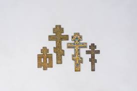 Partly Enamelled Bronze Icon Crosses