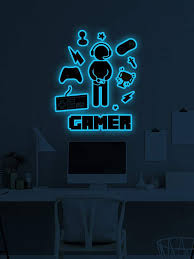 2pcs Gamer Wall Decals Stickers Glow In