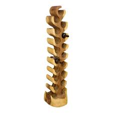 Solid Teak Tree Wine Rack Hand Carved