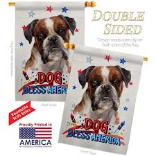 Breeze Decor 28 In X 40 In Patriotic Brindle Boxer Dog House Flag Double Sided Animals Decorative Vertical Flags