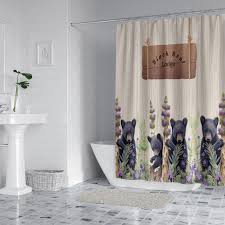 Black Bear Shower Curtain Lodge Theme