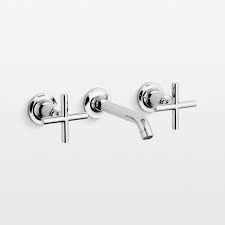 Kohler K T14413 3 Sn Purist Widespread Wall Mount Bathroom Sink Faucet Trim With 6 1 4 Spout And Cross Handles Vibrant Polished Nickel
