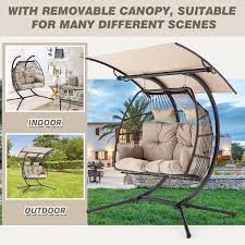 2 Person Steel Hanging Chair Patio Swing Egg Chair Hammock Chair With Cushion Basket Nest Swinging Loveseat