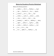 Balancing Chemical Equations Worksheets