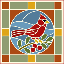 Stained Glass Cardinal Bird Square