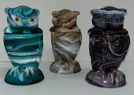 Vintage Imperial Slag Glass Owl Trio B4