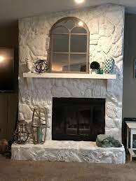 Whitewashed Faux Stone Fireplace