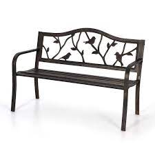 Antique Finish Metal Outdoor Bench