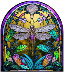 Faux Stained Glass Dragonfly Window