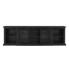 80 In Black Transitional Wood And Glass Door Tv Stand With Cable Mana