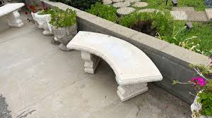 2 Curved White Concrete Garden Benches