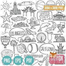 Los Angeles California Doodle Icons