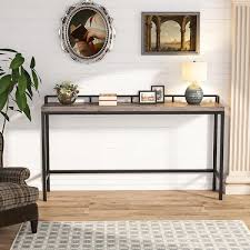 Byblight 70 9 In Gray Rectangle Particle Board Extra Long Console Table Skinny Hallway Table Grey