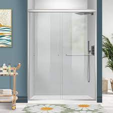 54 In W X 72 In H Semi Frameless Glass Bypass 2 Way Sliding Shower Doors Clear Glass In Brushed Nickel