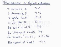 Verbal To Algebraic Expressions Equations