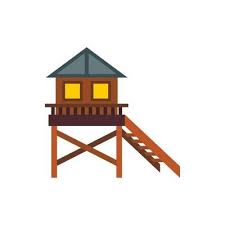 Wooden Stilt House Icon Flat Style