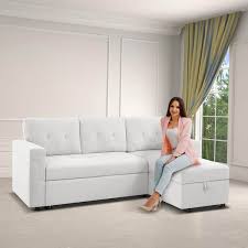 Laura Reversible Sleeper Sectional Sofa Storage Chaise By Naomi Home Color White Fabric Velvet