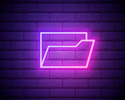 Glowing Neon Line Document Folder Icon