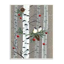 Birds And Holiday Ornaments Birch Tree Forest Wall Plaque Art By Grace Popp 10 X 15
