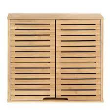 Hynawin Bamboo 2 Tier Bathroom Wall Cabinet With Adjustable Interior Double Door Cabinet For Bathroom Living Room