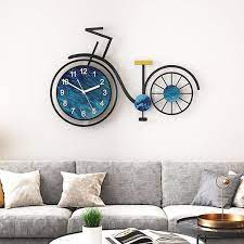 24 6 Modern 3d Acrylic Silent Large Bicycle Wall Clock Home Decor Art In Black Blue