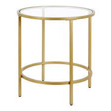 Brass Finish Round Glass Top End Table