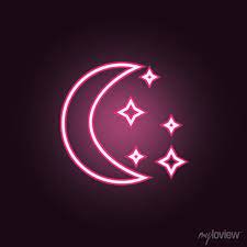 Moon And Stars Neon Icon Elements Of