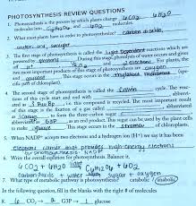 Solved Photosynthesis Review Questions