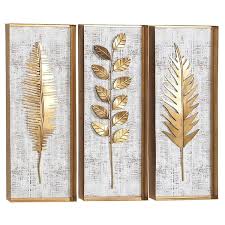 Set Of 3 Gold Metal Contemporary Fl Wall Decor 12 X 32